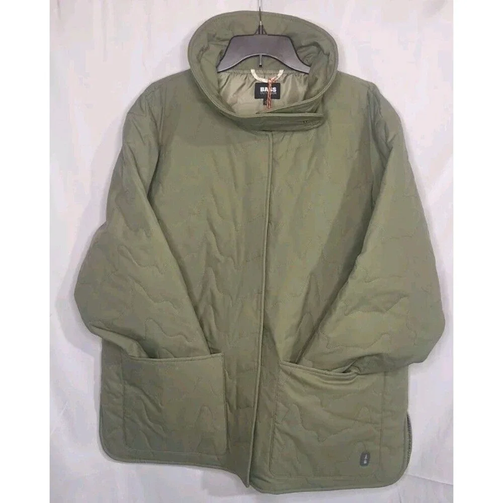 Bass Outdoor Women's Large Quilted Long Sleeve Jacket Deep Lichen Green Snaps